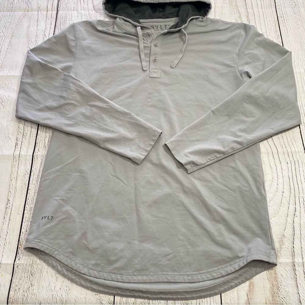 BYLT Premium Basics Men’s Lux Light Gray Hooded Long-Sleeve Henley Large